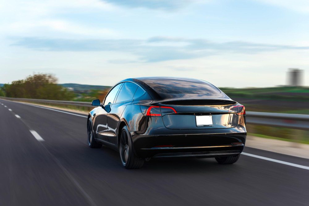 Tesla with paint protection film applied at A Plus Auto Glass in Houston, TX